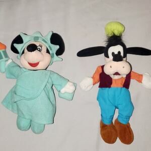 Disney Combo 11" Goofy And 9" Liberty Minnie Bean Bag Plush